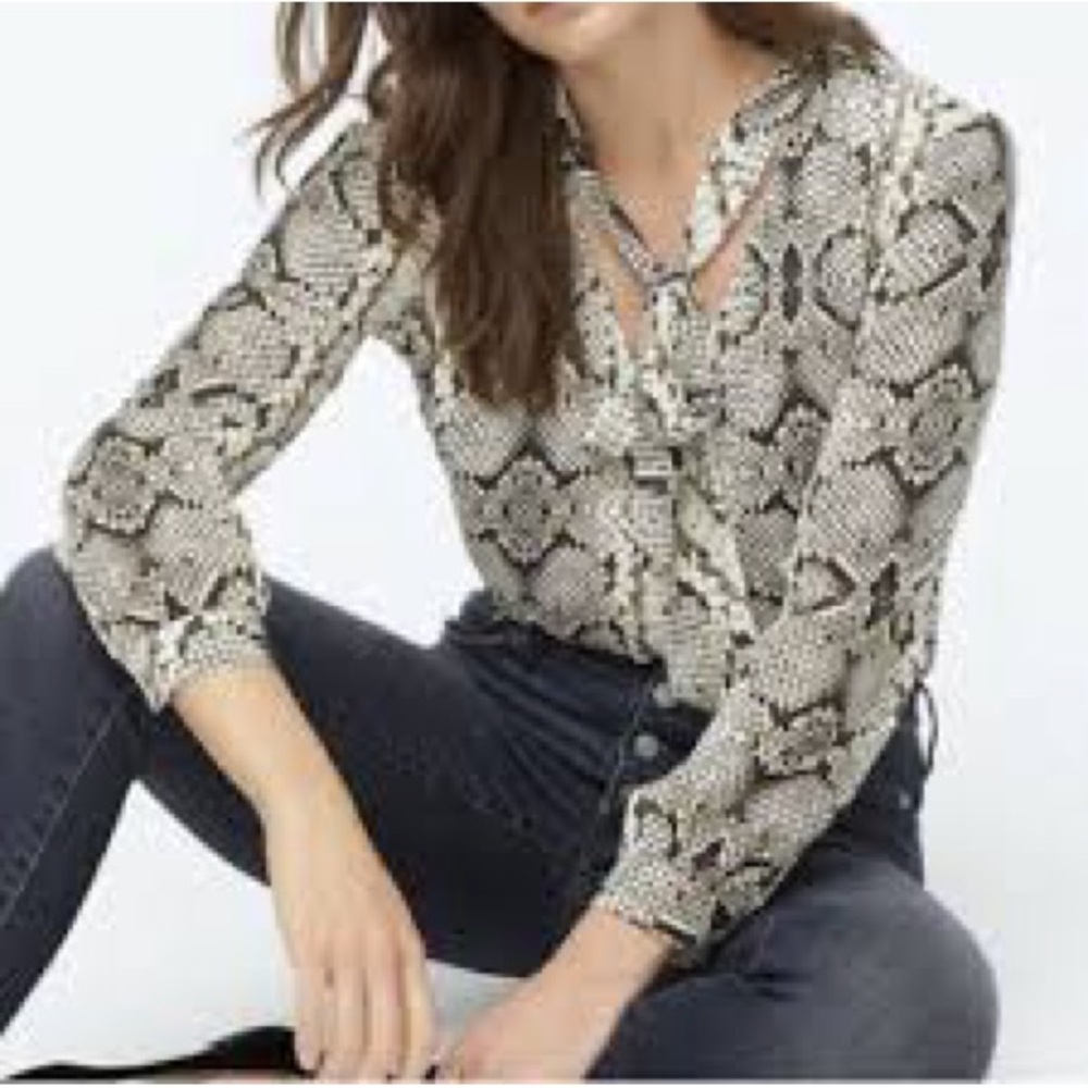 Drapey tieneck J. crew snakeskin button downbusiness casual top